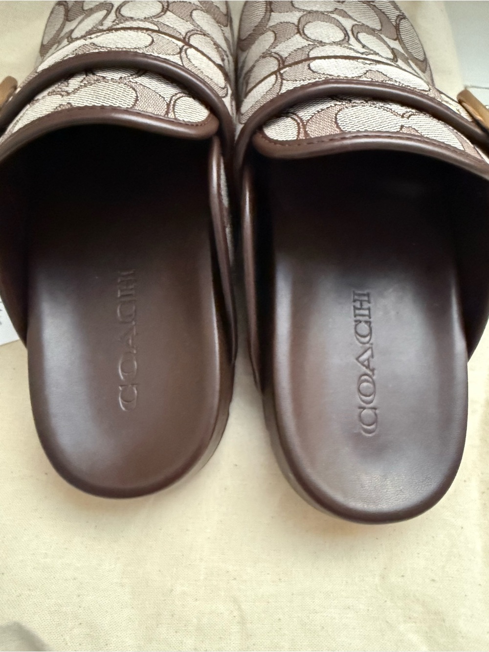 Coach Brown Signature Monogram Slip-On Slides with Gold Buckles Size 8 NWOT - Picture 4 of 8